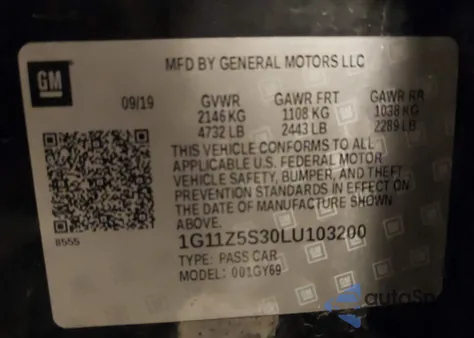 2020 Chevrolet Impala Fwd Lt from USA, damaged, VIN 1G11Z5S30LU103200